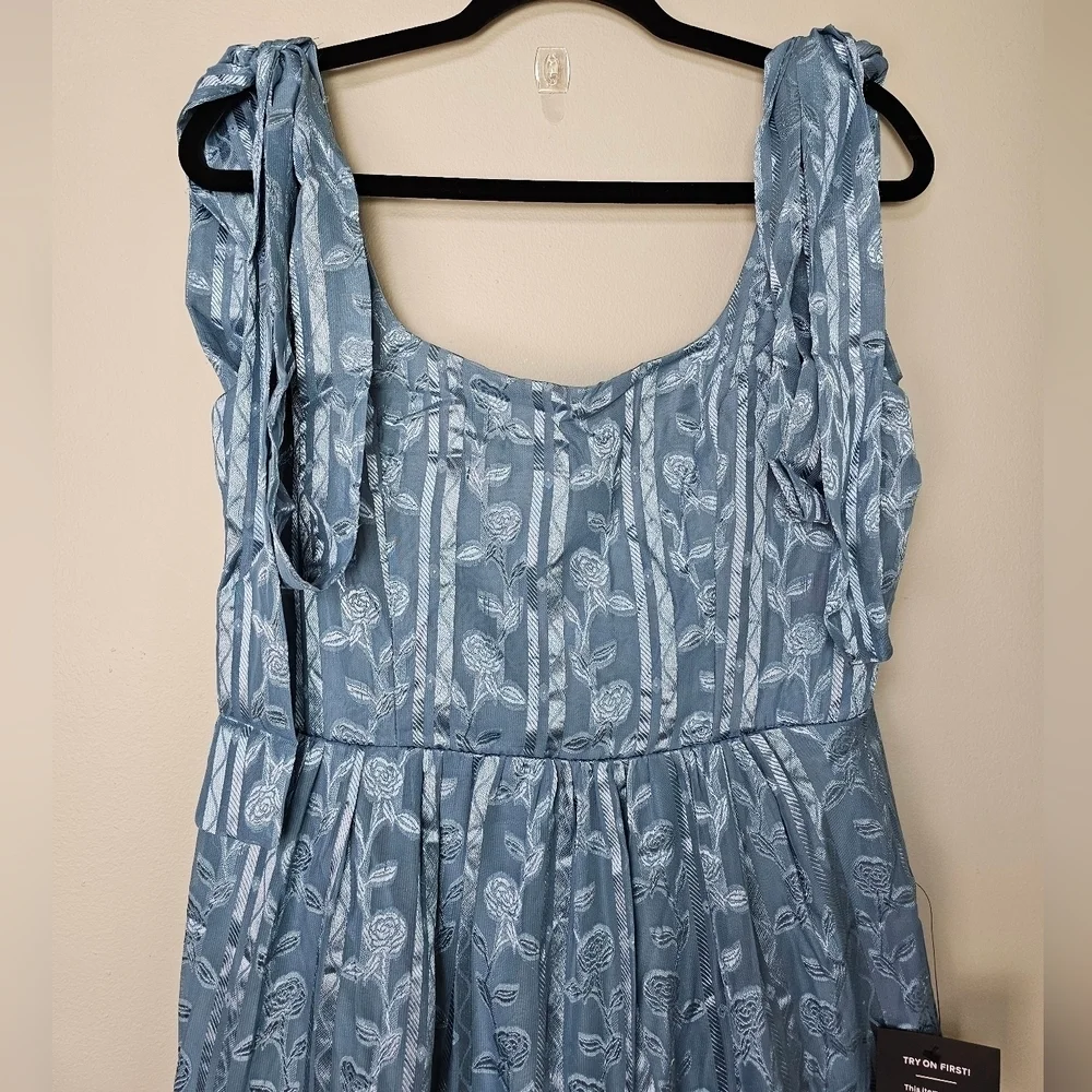 Lulus Picturesque Allure Slate Blue Sleeveless Jacquard Tie-Strap Maxi Dress - Picture 8 of 11